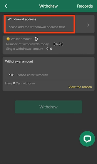 Step 2: Continue to select “withdrawal address”.